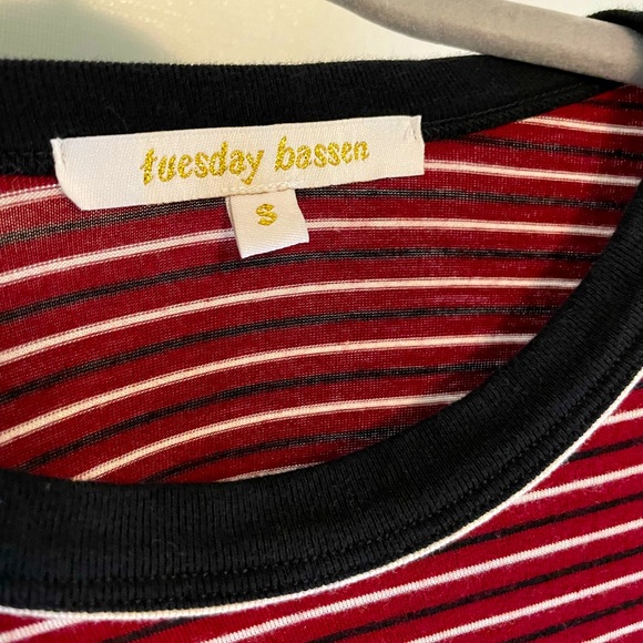 Tuesday Bassen Red & Black Striped Ringer tee size Small - Picture 3 of 6